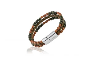 mood.® "sens" Herren Lederarmband mit Holzoptik Perlen/Kugeln